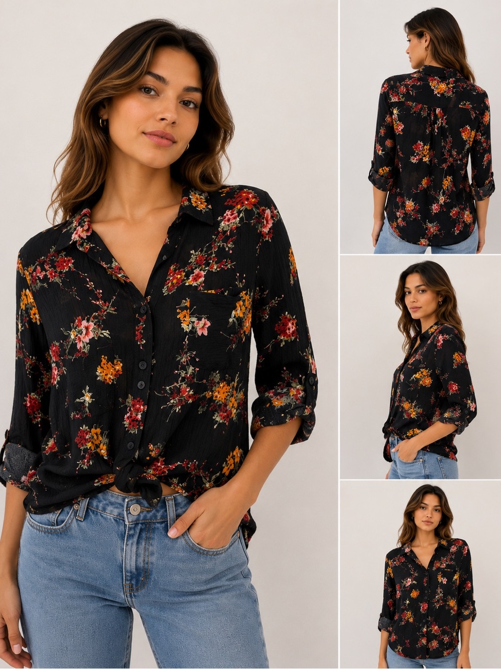 Hippie Rose Black Floral Button-Down Shirt